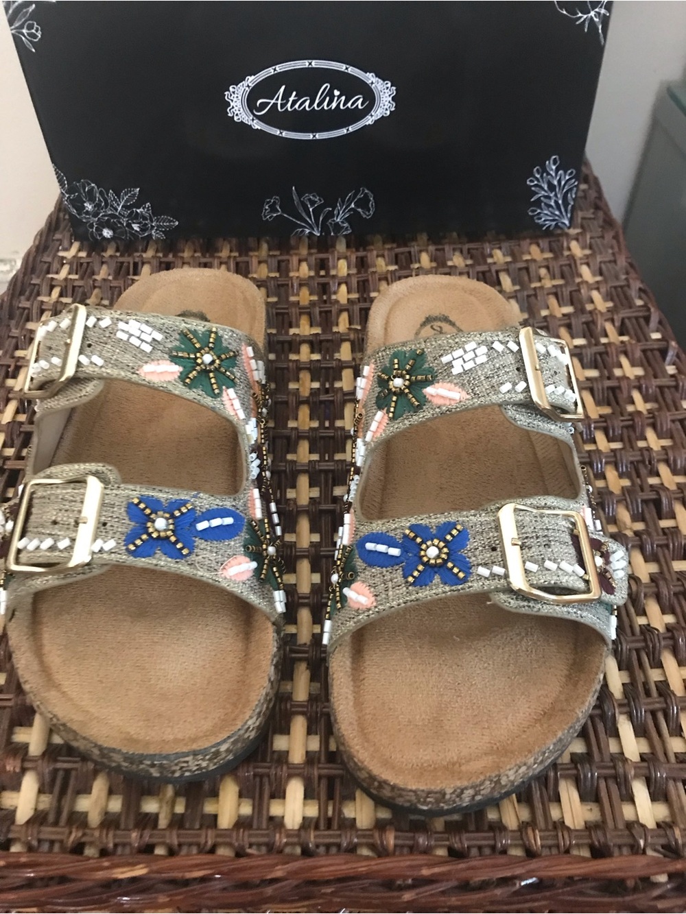 Atalina Slide Sandals/Floral Bead Accents